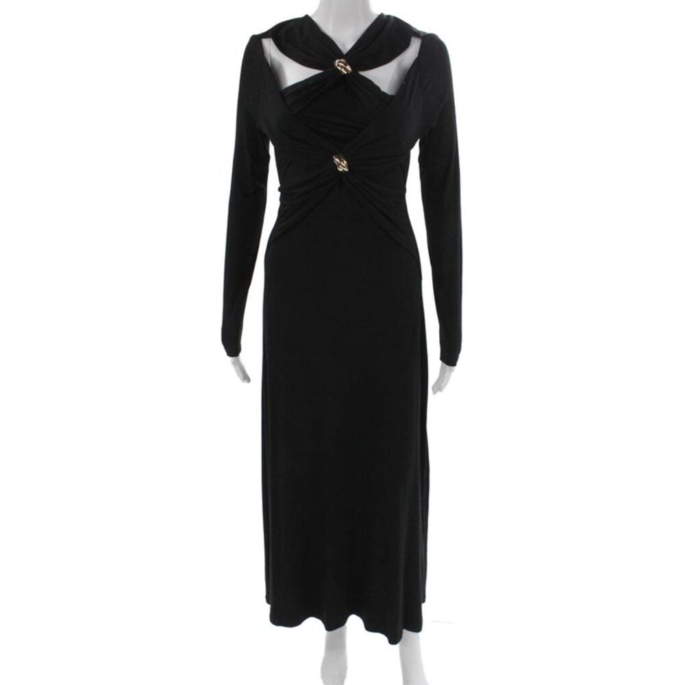 Benaar Women Maxi Dress Black V-Neck Long Sleeve Zip Rayon Size M